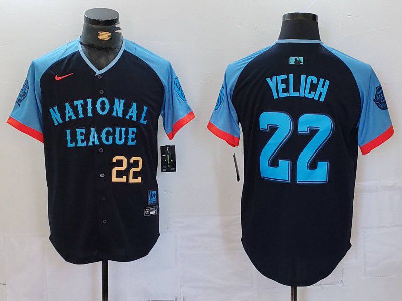 Men Milwaukee Brewers #22 Yelich Blue All star 2024 Nike MLB Jersey style 4